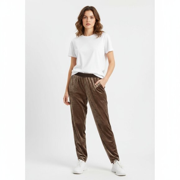 Anthropologie Elevenses Brown Crushed Velvet Casual Athleisure Pants S - Picture 6 of 6